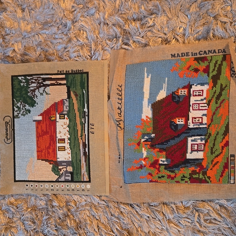 2 Needlepoint Depicting Old Quebec House